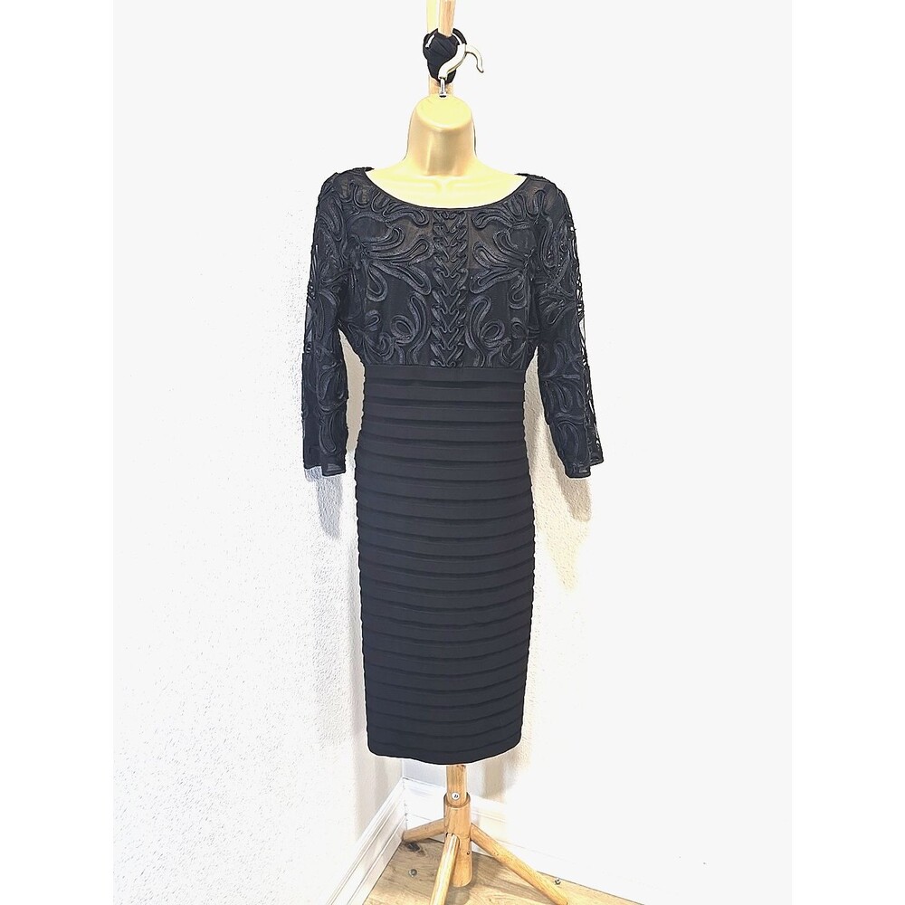 Adrianna Papell Formal Evening Dress 12 Embroidered Sheer Black Bodycon Illusion